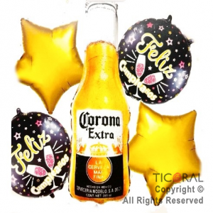SET DE GLOBOS METALIZADO FELIZ CUMPLEA�OS CERVEZA CORONA 5 UNIDADES